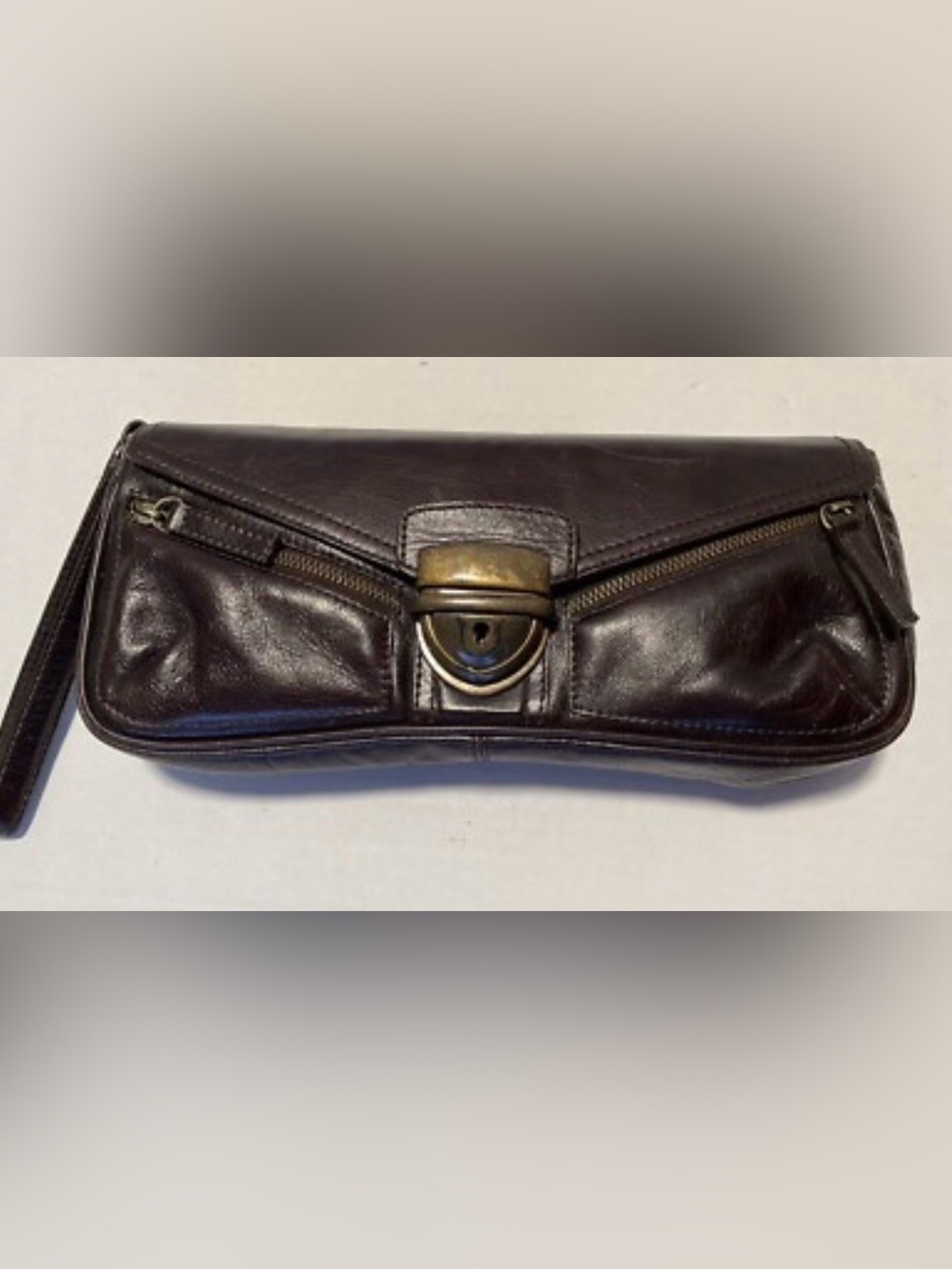 Vintage Nordstrom Leather Clutch Bag in Dark Brown